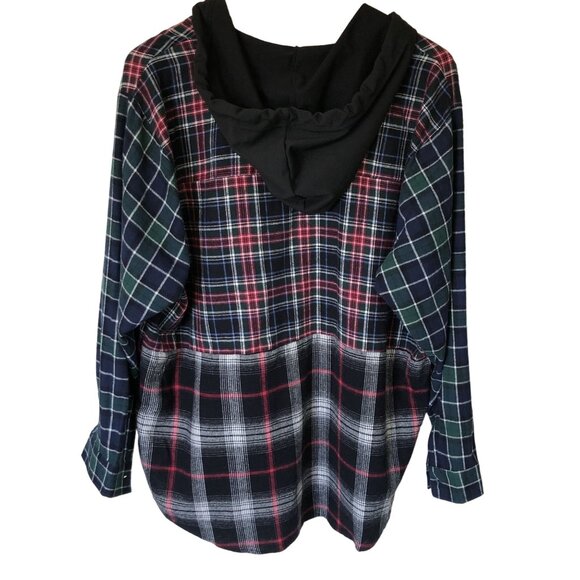 Rue21 Hooded Shirt Womens Large Plaid Button-up Oversized Grunge Emo Losercore - Picture 2 of 6